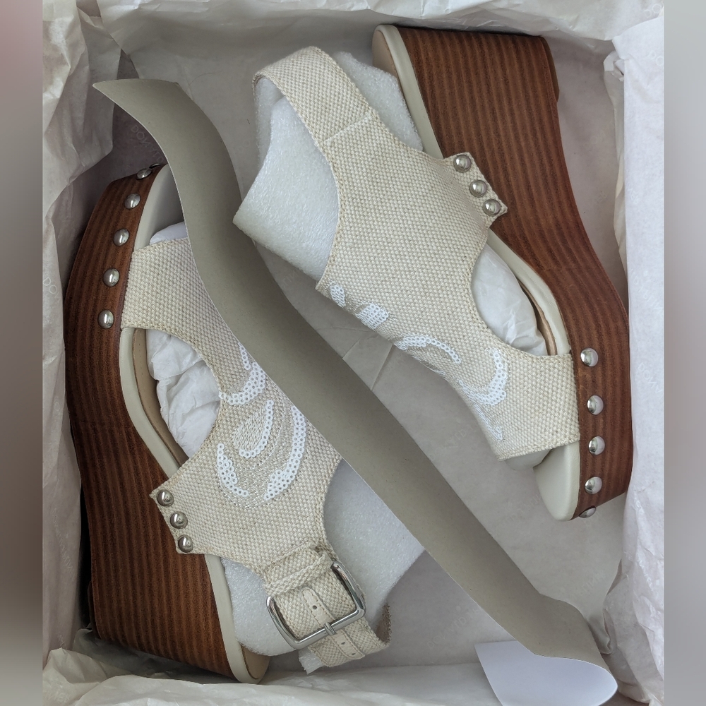 Donald J. Pliner Beige Sequin Embroidered Wedges - Picture 5 of 13